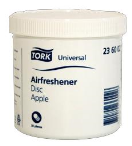 01.13.051 Tork apple air freshener tabs 4 x 20 st. ( Tork M-Fresh Appel   4 x 20 st. ) De Tork Apple Air Freshener Tab geeft een frisse geur van appel. Dit zorgt voor een extra frisse indruk van uw sanitaire ruimte. De tabs gaan tot wel 4 weken mee per schijfje. Daarnaast zijn zij flexibel in gebruik en gemakkelijk monteerbaar in de discrete en compacte dispenser artikel S562500. Ook zijn de tabs heel goed los te bevestigen aan bijv. buizen.

de frisse geur van appel
discreet en compact
geeft tot wel 4 weken frisse geur af
kan overal geplaatst worden
Tork A2 systeem
bijpassend dispenser is art 562500 01.13.051.jpg