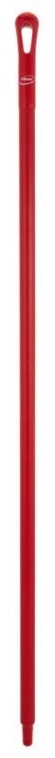 V29624 Ultra hygiëne steel 150cm polypropyleen 1500 x Ø 34 mm rood Volledig kunststof ultra hygiënische Vikan steel: 

- De diameter van de steel en de materiaaleigenschappen verzekeren zelfs in koude omstandigheden, zoals in koel-/vrieshuizen of in de voedselverwerkende industrie een goede greep en een comfortabel gebruik. 
- Deze steel is 6% lichter in gewicht dan de glasfiber stelen en heeft dezelfde resistentie tegen chemicaliën. 
-Het ultra-hygiënische ontwerp minimaliseert het risico dat besmetting in de steel via randjes of gaatjes kan binnendringen. 
- Met schroefdraad voor aansluiting op bezems, borstels en schrapers 
- Glasfiber, polypropyleen 
- Max. 121°C. 29624